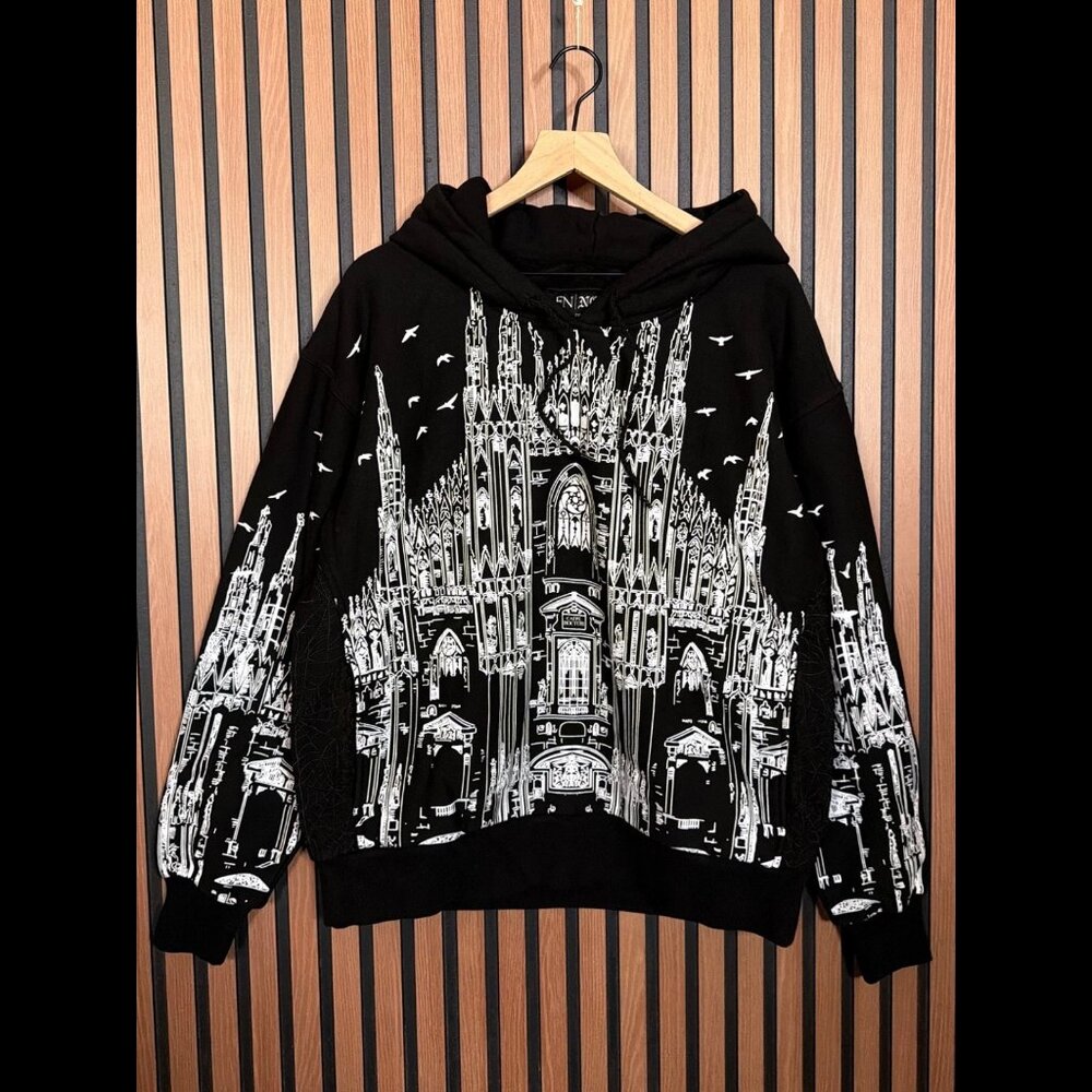 New En Noir Rob Garcia Hoodie Medium Men’s Black Fleece Pullover Graphic Sweater